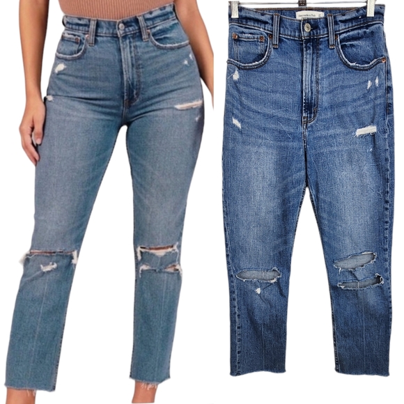 Abercrombie & Fitch Denim - Abercrombie & Fitch Curve Love Ankle Straight Ultra High Rise Jean Ripped 27 4